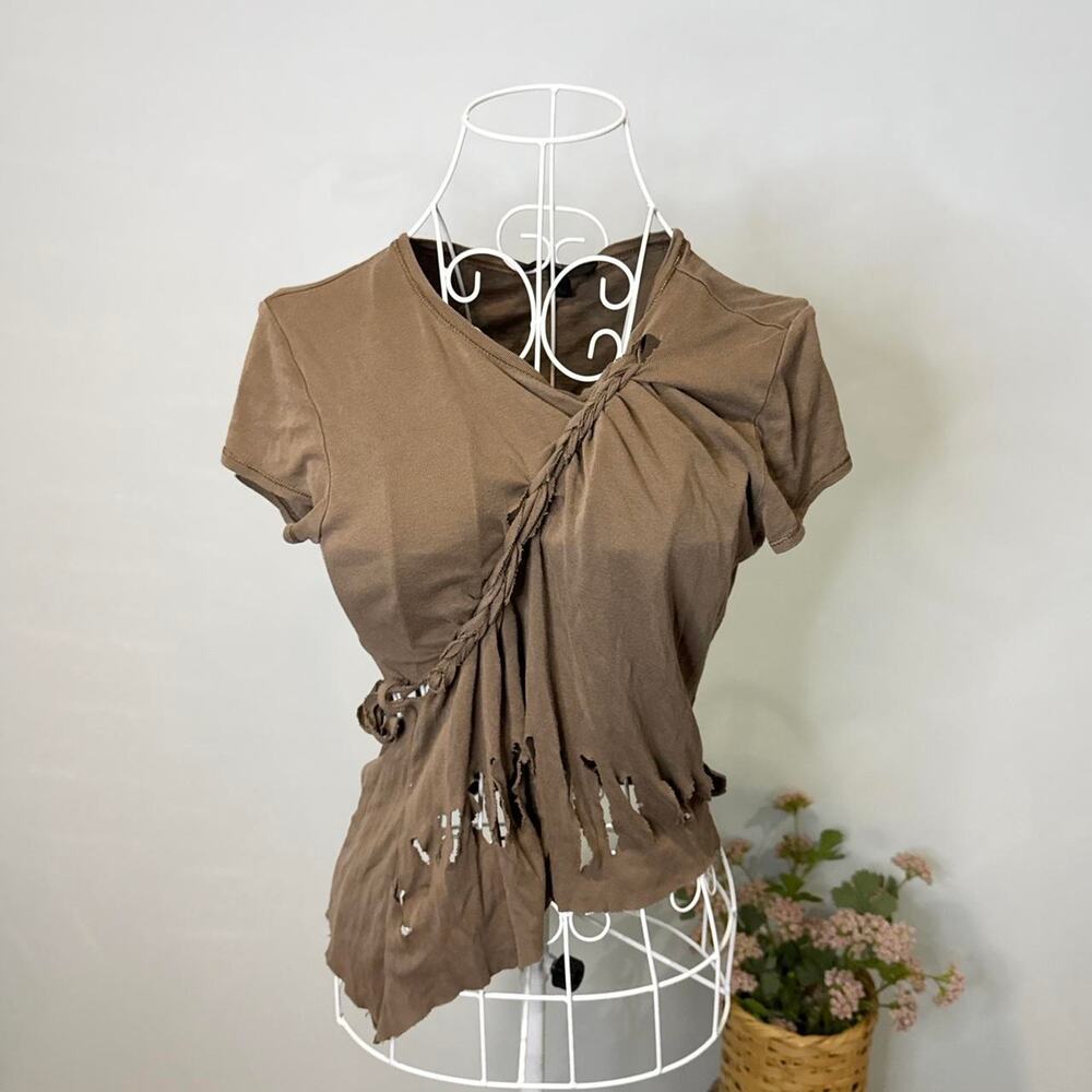 Stunning 90s express vintage y2k going out distressed grunge brown baby tee - Picture 2 of 6